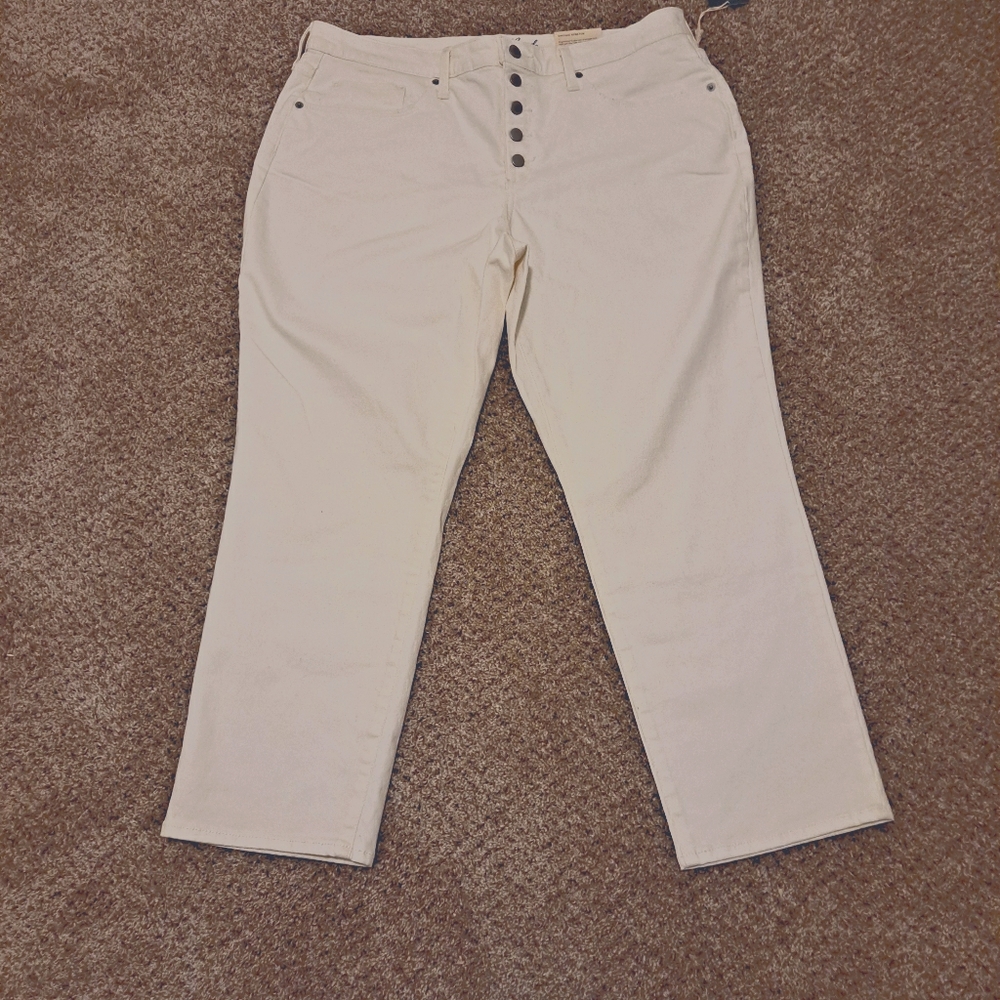 Button Fly White Denim Pants